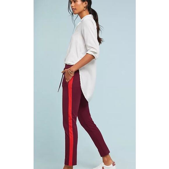 Anthropologie Burgundy Side Stripe Jogger Pants Sporty Chic Pull-On Trousers 4 - Picture 10 of 12